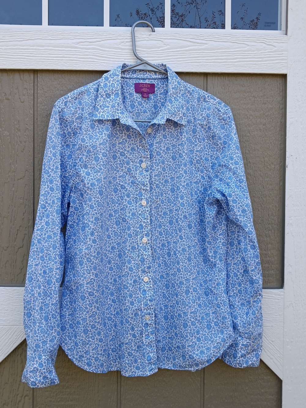 J. Crew Liberty Fabric Light Blue Floral-Print Button-Down Shirt Size 12